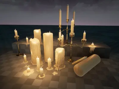 Melting Candle Pack For Unreal Engine 4 Low-poly 3D model