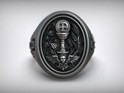 Holy Communion Eucharist Chalice Cross Ring  3D print model