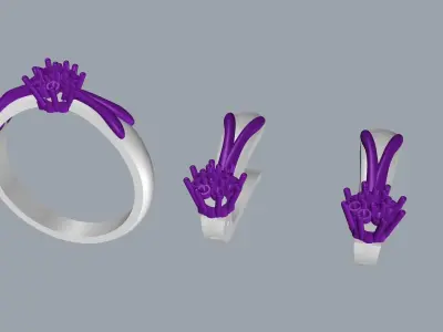 Flower Ring and earrings 3D print model