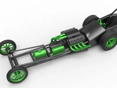 Front engine old school dragster with V8 Version 2 Scale 1 to 25 3D print model