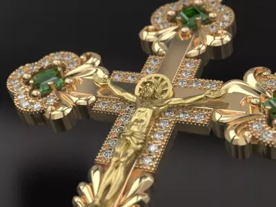 Diamond cross with crucifixion 3D print model