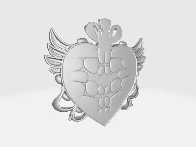 Royal Heart Valentine Decor Elegant Love Emblem with Wings 3D print model