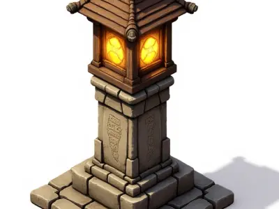 medieval urban stone lantern 3 3D print model