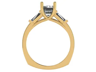 Emerald shaped ring with Baguette diamonds on both sides 3D print model
