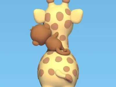 Giraffe with Monkey 3D print model