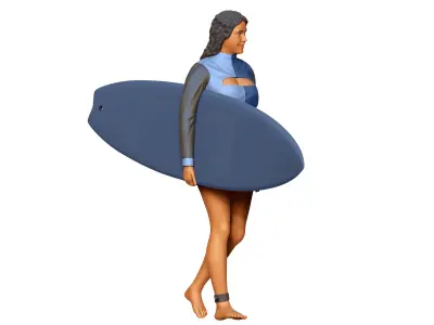 N4 SURFER WITH SURFBOARD IS WALKING 3D print model