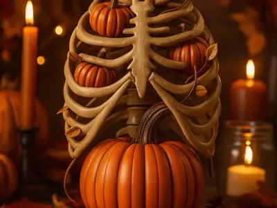 Halloween Rib Cage with Pumpkins 3D print model