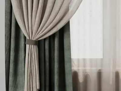 Classic curtains and linen tulle 002 Low-poly 3D model