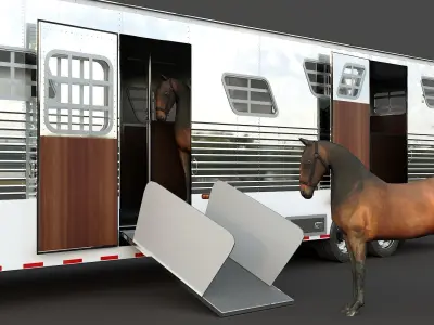 Horse Semi Trailer with horse Low-poly 3D model