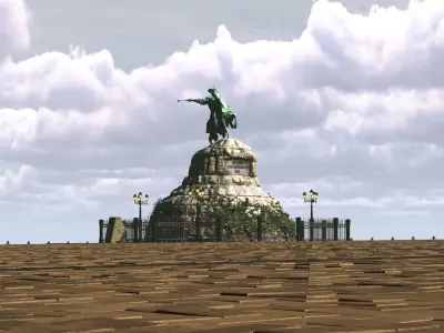 Bohdan Khmelnytsky Monument Kyiv  Low-poly 3D model