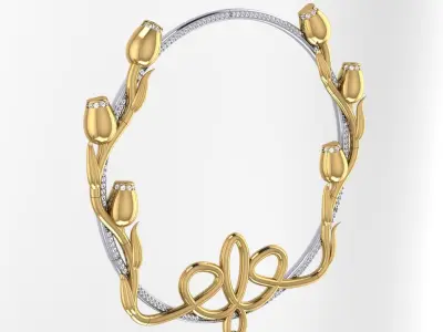 Pedant  Hoop Golden tulips  Art Deco 3D print model