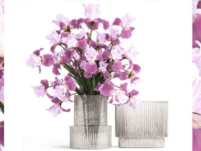 Solemn bouquet of purple Iris flowers in a glass vase 379 3D model