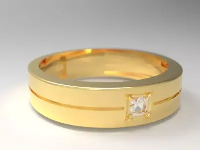 Unisex Gold Ring with Princess-Cut Diamond  3D print model