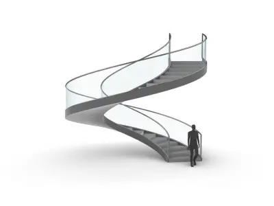 Spiral Staircase with Glass and Guardrail 360 3D model