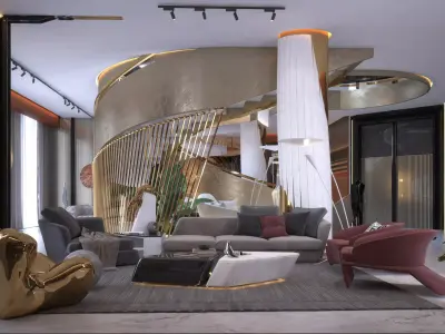    Living room  dinning room   Stairs  3D model