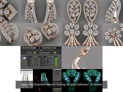 Rose Gold Diamond Women Earring 3D print Collection 3D Model Pack