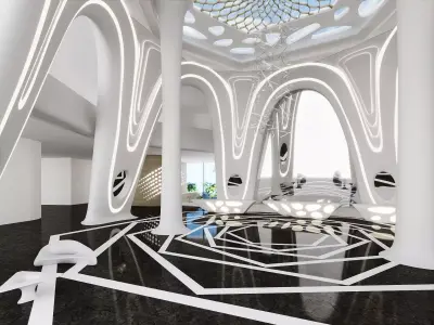 Futuristic Seaside Hotel Lobby Interior 3D model