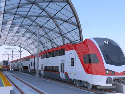 Station with american trains 3D model