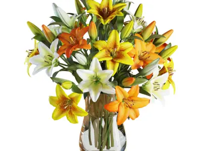 Flower Set 16 - Multicolor Lilies Bouquet 3D model