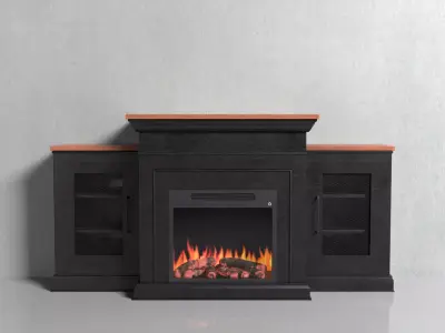 Black wooden Fireplace Low-poly 3D model
