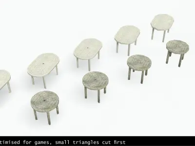 Garden Plastic Tables White - Long and Round Low-poly 3D model