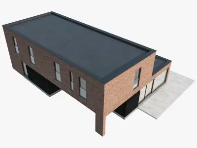 Modern House 03 red brick and black wood 3D model