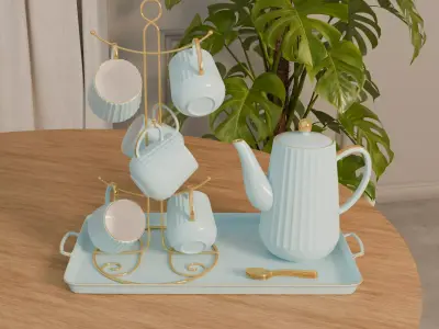Cup Set - Ligh Blue - Tea Cup Holder 3D model