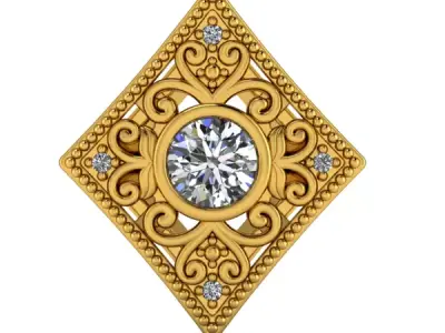 Vintage Custom Antique Engraved style Diamond Solitaire Pendant 3D print model