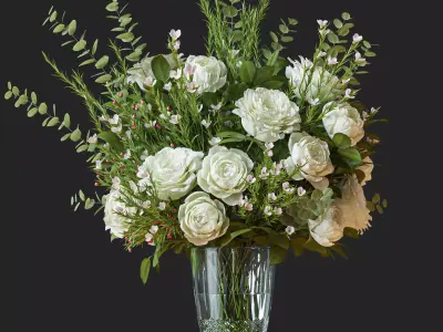 Flower Set 042 white rose wax flower 3D model