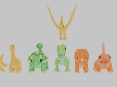 Cute Cartoon Dinosaur Pack Low-poly 3D model