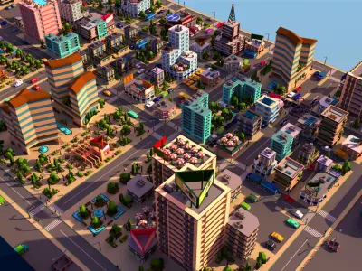 Simple city Low-poly 3D model