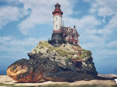 Tortuga Lighthouse Island Environment Low-poly 3D model