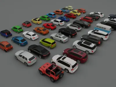 collection of 40 low poly cars 3D models Low-poly 3D model