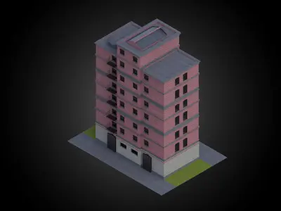 Building brick and concrete material full exterior architecture Low-poly 3D model