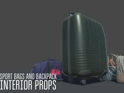 Sport bags and backpack - interior props Low-poly 3D model