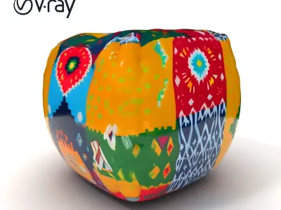 Colorful Patchwork Beanbag Pouf Model Pack Low-poly 3D model