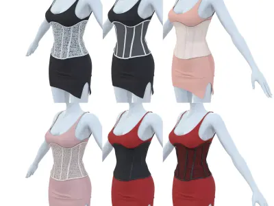 Dress with Lace Corset  Low-poly 3D model