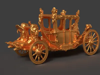 Chinese ancient golden  carriage   Low-poly 3D model