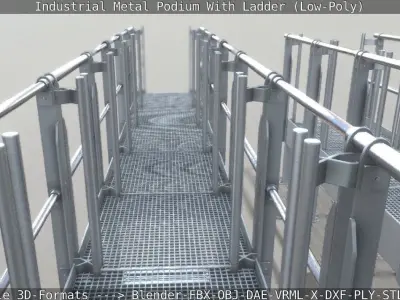 Industrial Metal Podium With Ladder Low-Poly Low-poly 3D model