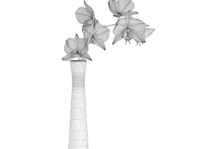 Orchid Flower in White Vase 3D model
