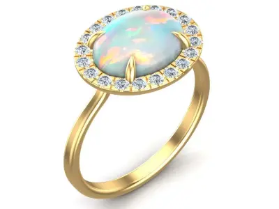 Opal White Cab Halo Diamond Ring 3D print model