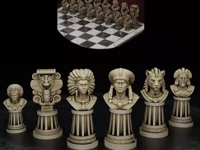 Aztec Mythology Chess Pieces Set of 6 - Quetzalcoatl Jaguar STL 3D print model