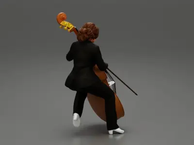 Beautiful young woman musician sitting on a vintage double bass 3D print model