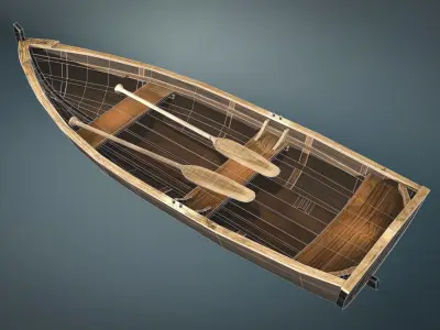 Wooden Boat Low-Poly Game-Ready Low-poly 3D model