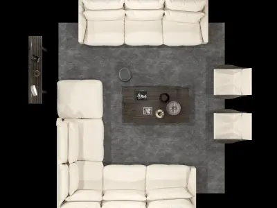 Sofa Set White Leather 3D model