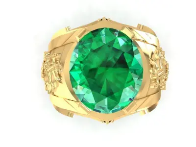 Luxury Lion Head Emerald Ring for Men  944 3D print model