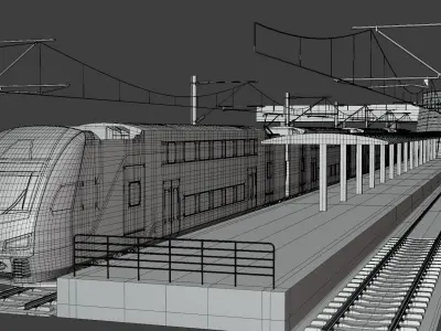 Station with Stadler train USA III 3D model