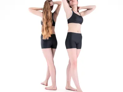 Sporty woman with long hair posing 49 Low-poly 3D model