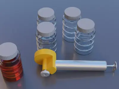 Oil analysis pump and sample bottles 3D model