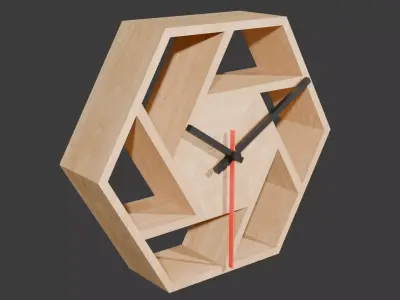 Solid Oak Geometric Wood Wall Clock Low-poly 3D model